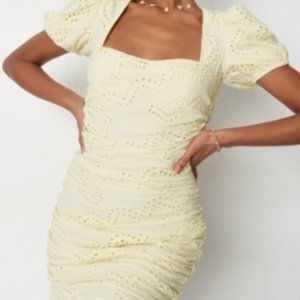 MISSGUIDED Yellow Broderie Milkmaid Mini Dress Size 2